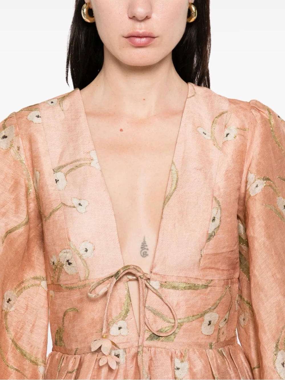 Zimmermann Peach Floral Tie-Front Mini Dress 0 - Picture 4 of 10